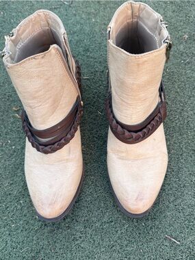 Pierre Dumas Cream Braided Strap Ankle Boots Boho Western Booties Women’s 7